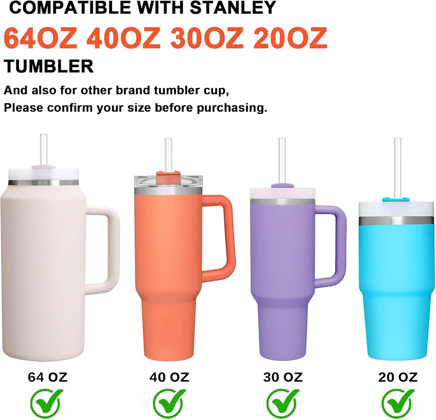 Dishwasher Safe Replacement Straw for Stanley Cup 64oz 40oz 30oz, 12 Pcs Reusable Long Clear Straw with Clear Brush for Stanley Cup Accessories, BPA Free