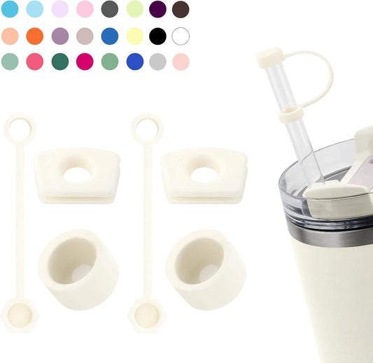 Silicone Spill Stopper Set Compatible with Stanley Cup 2.0 30oz & 40oz with Straw Cover (Set of 2, Cream)