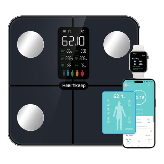 Digital Bluetooth Body Fat Scale – Ultra‑Precise Smart Bathroom Weight Scale with 15 Body Composition Metrics, Large Backlit Display, App Sync (Fitdays, Apple Health, Google Fit) & Multi‑User Profiles