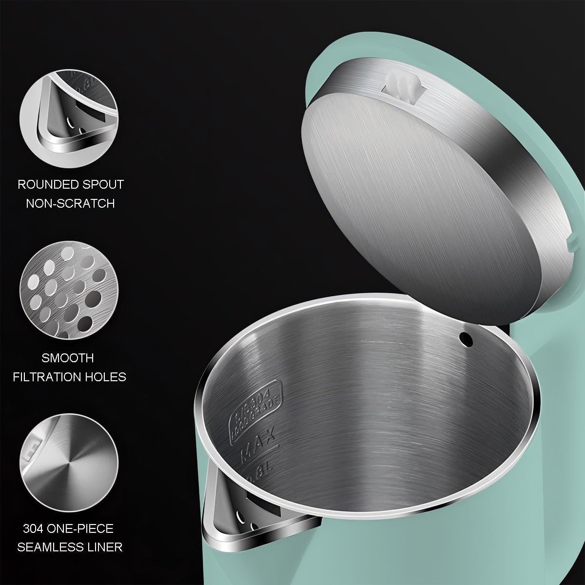 0.8L Small Electric Kettles for Boiling Water, Stainless Steel Mini Travel Kettle, 1000W Fast Boil Teapot, Boil-Dry Protection & Auto Shut-Off, Perfect For Traveling Cooking, Coffee, Tea, Eggs(Green)