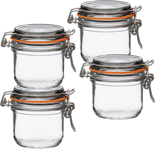 Le Parfait Super Terrine Jar | 7oz/Half Pint (Pack of 4) 200ml French Glass Jar, Airtight Rubber Seal & Glass Lid | Glass Jars for Kitchen Organization and Storage Containers for Essentials