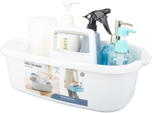 Large Cleaning Supplies Caddy Portable Shower Basket Supply Organizer with Handle Plastic Bucket Tool Storage for Bathroom, Bedroom, Kitchen, College Dorm, Garden, White
