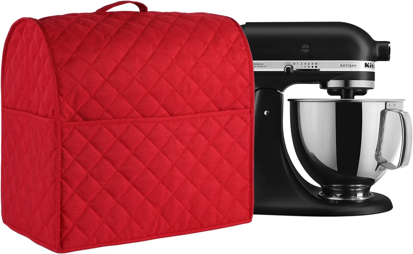 Stand Mixer Cover compatible with Kitchenaid Mixer, Fits All Tilt Head & Bowl Lift Models with 3 Organizer Bag for Accessories. (Red, For Bowl Lift 5-8 Quart)