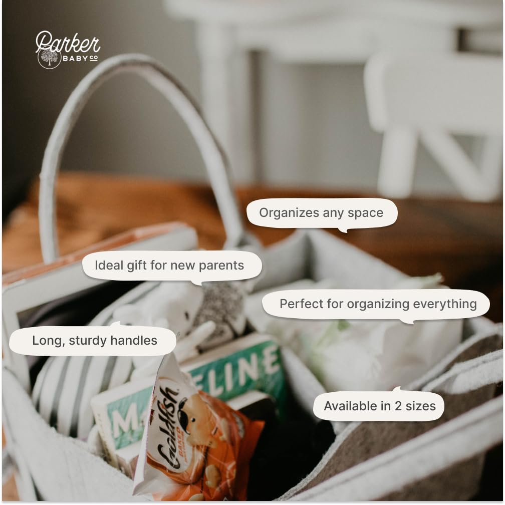 Parker Baby Diaper Caddy - Nursery Storage Bin and Car Organizer for Diapers and Baby Wipes - Gray, Regular