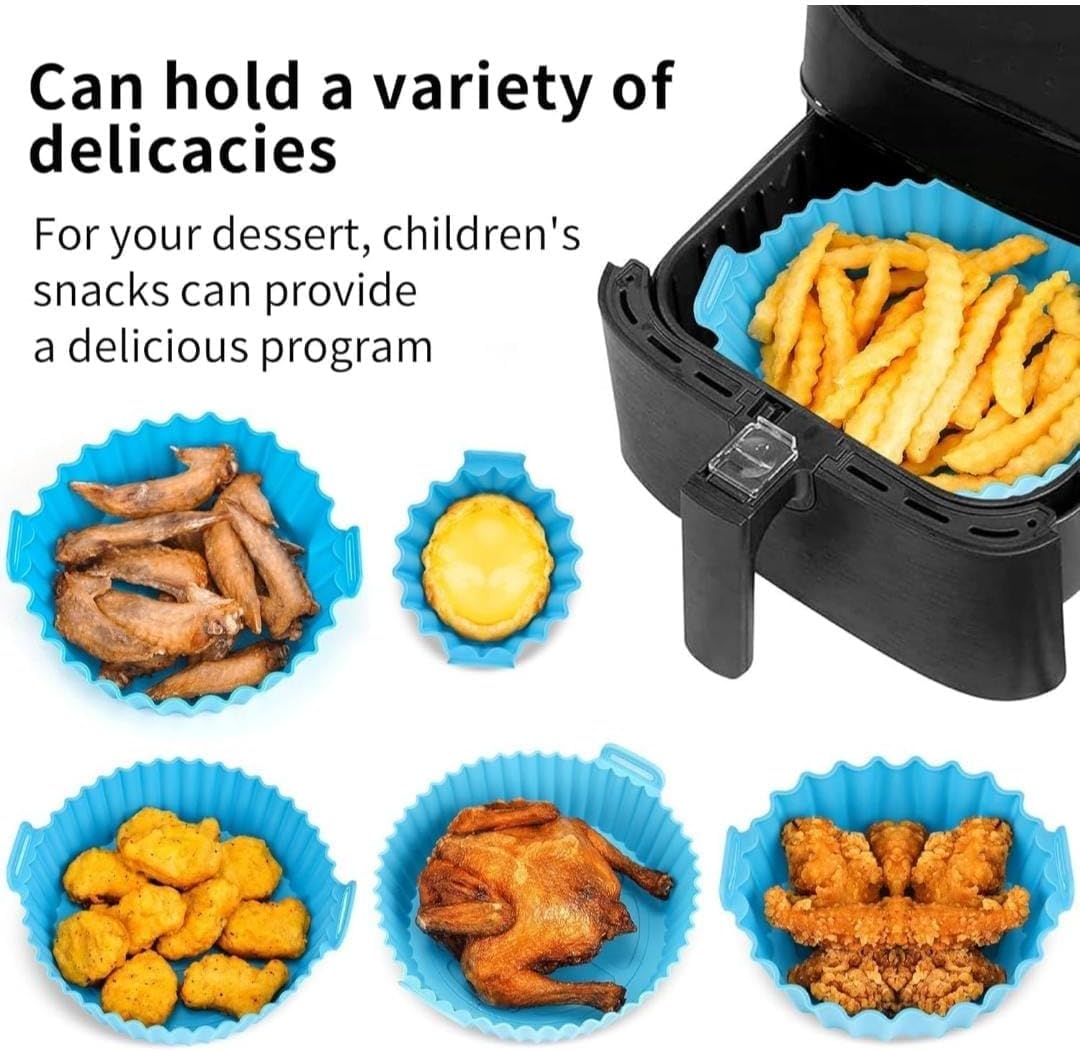 6 Pcs Non Stick Reusable Silicone Air Fryer Pot Heat Resistant Basket Oven Accessories Round Baking Tray (Multicolor)
