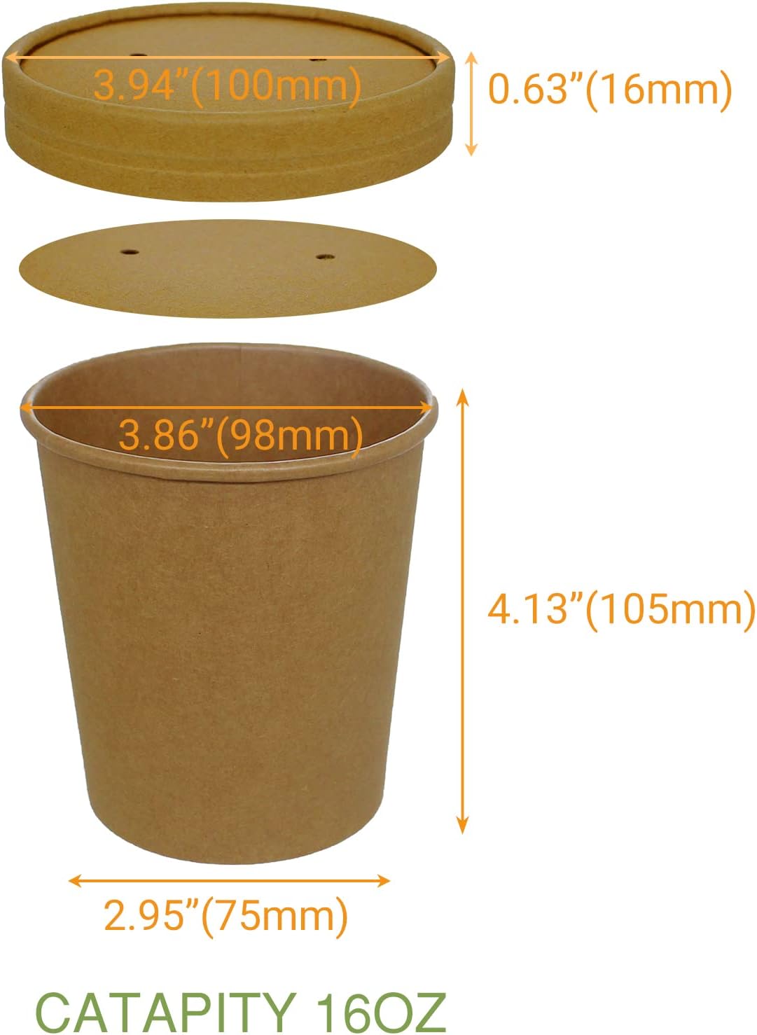 50 SET 16OZ Kraft Dessert Cups with Lids Compostable Paper Food Cup with Vented Lid, Pint Frozen Dessert Containers Ice Cream Cups with Lids, Great For Restaurants, Take Outs, or To-Go Lunch