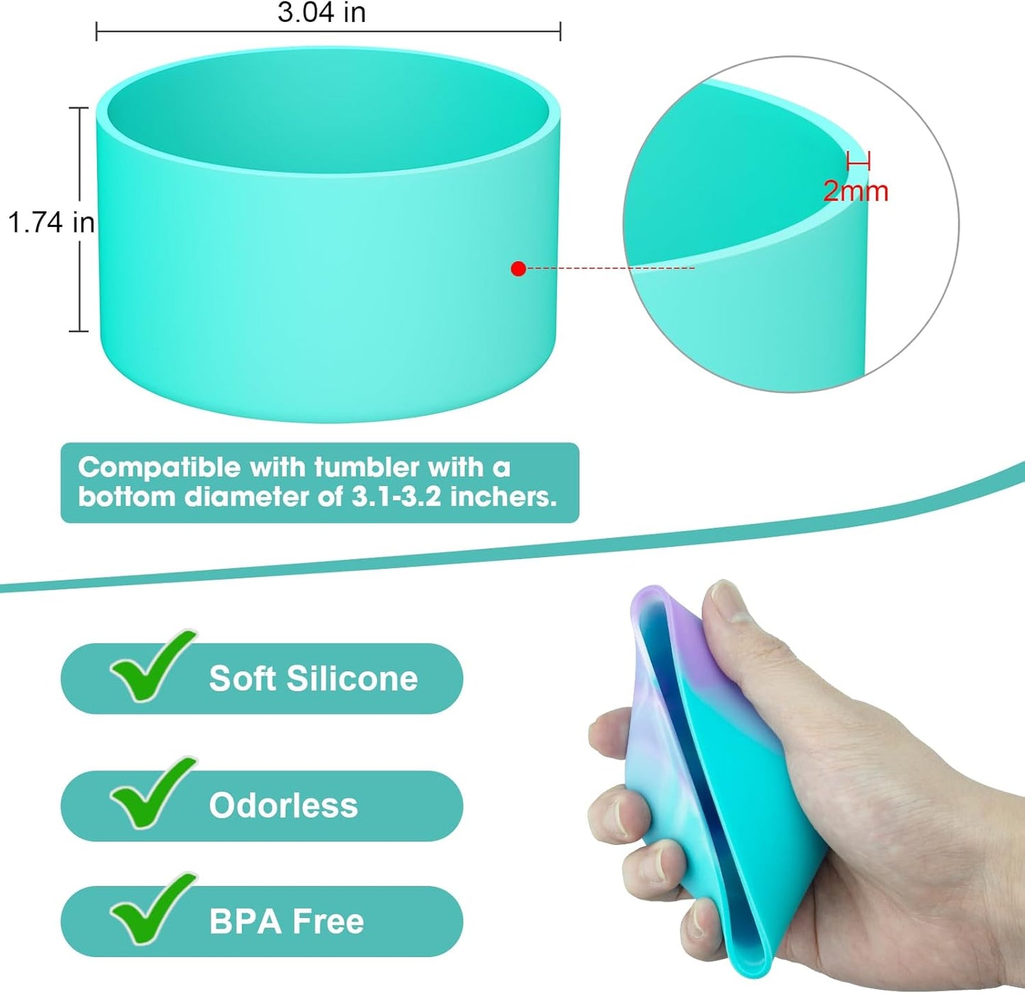 Upgrade 2PCS Protective Silicone Boot Bumper for Stanley Quencher Adventure 40oz 30oz IceFlow 20oz 30oz Tumbler, Water Bottle Bottom Sleeve Cover Accessories for Stanley Mug Cup(Ice Green)