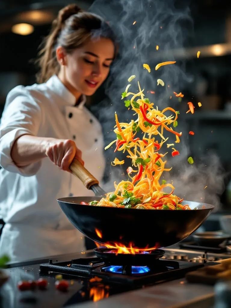 Dexam 12108411 Non Stick Carbon Steel Wok With Wood Handle 27cm/10.5 -inch, Black (Non-stick Coating)