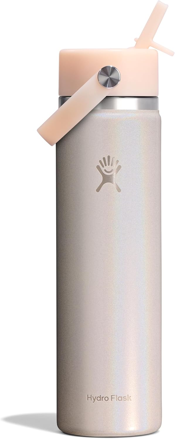 Hydro Flask Water Bottle - Insulated Stainless Steel - Wide Straw Lid, Non-Spill, Leakproof in 24 Oz Glimmer Cream