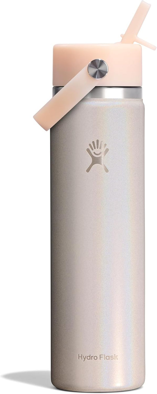 Hydro Flask Water Bottle - Insulated Stainless Steel - Wide Straw Lid, Non-Spill, Leakproof in 24 Oz Glimmer Cream