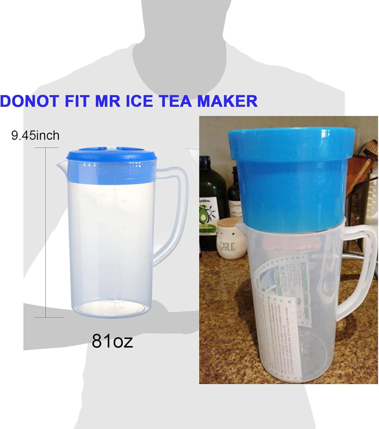 0.66 Gallon/2.5 Litre Plastic Pitcher with Lid BPA-FREE Eco-Friendly Carafes Mix Drinks Water Jug for Hot/Cold Lemonade Juice Beverage Jar Ice Tea Kettle (Blue, 81oz)