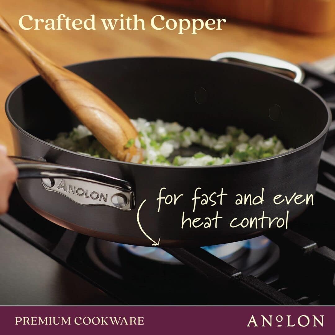 Anolon 83874 Nouvelle Copper Hard Anodized Nonstick Cookware Set / Pots and Pans Set - 11 Piece, Black Onyx