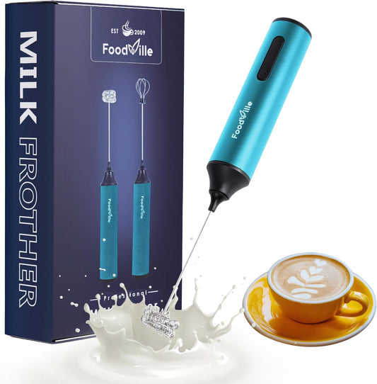 MF05 Rechargeable Milk Frother USB Charging Handheld Foam Maker with Stainless Balloon Whisk for Cappuccino, Latte, Bulletproof Coffee, Keto Diet, Protein Powder, Matcha (Azure Blue)
