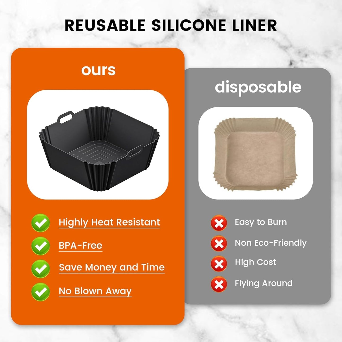 Silicone Air Fryer Liners Reusable for Ninja Crispi, 2PCS Airfryer Liners for 4 QT & 6 Cup Glass Containers Ninja Airfryer Accessories(Black)