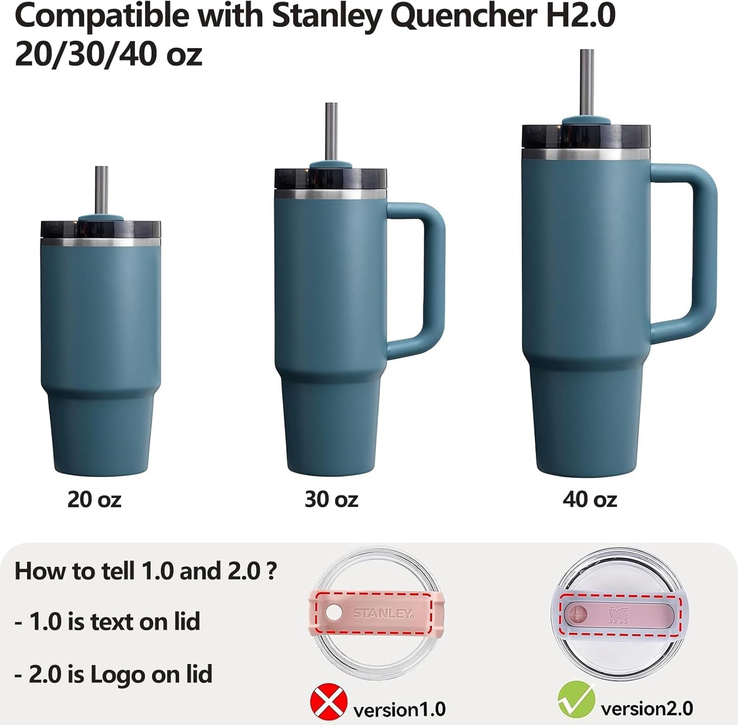 Silicone Spill Stopper Set Compatible with Stanley Cup 2.0 30oz & 40oz with Straw Cover (Set of 2, Blue Spruce)