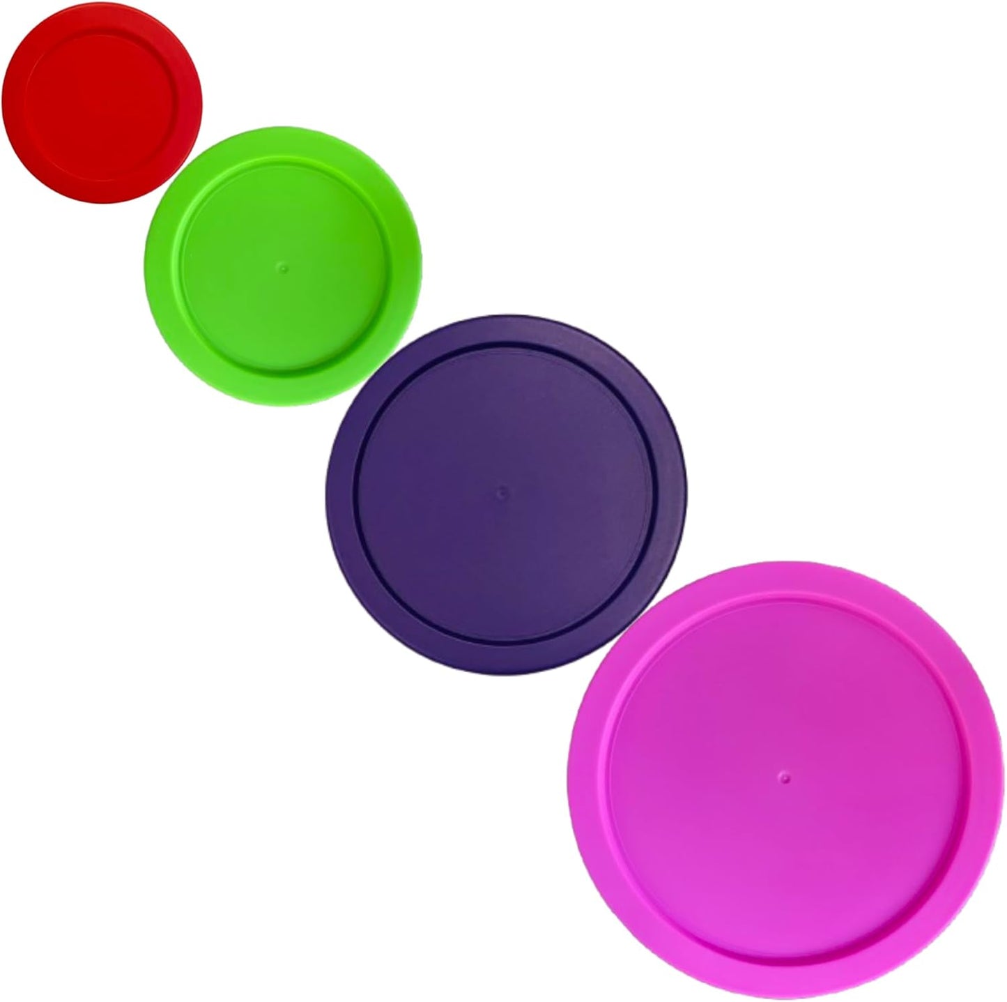 1, 2, 4 & 7 Cup Red, Spring Green, Purple Pink Replacement Lids/Covers for Pyrex, Anchor Hocking & KlareWare Storage Bowls *Lids Only Glass Container Not Included* (4 Pack *One of Each Size*)
