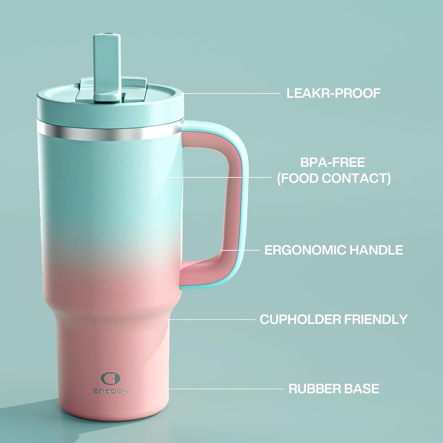 32 oz Tumbler with Handle and Straw: Stainless Steel Insulated Tumbler Keeps Cold for 24 Hours, Leakproof Travel Cup Fits in Cup Holder and BPA-Free, Cherry Blossom