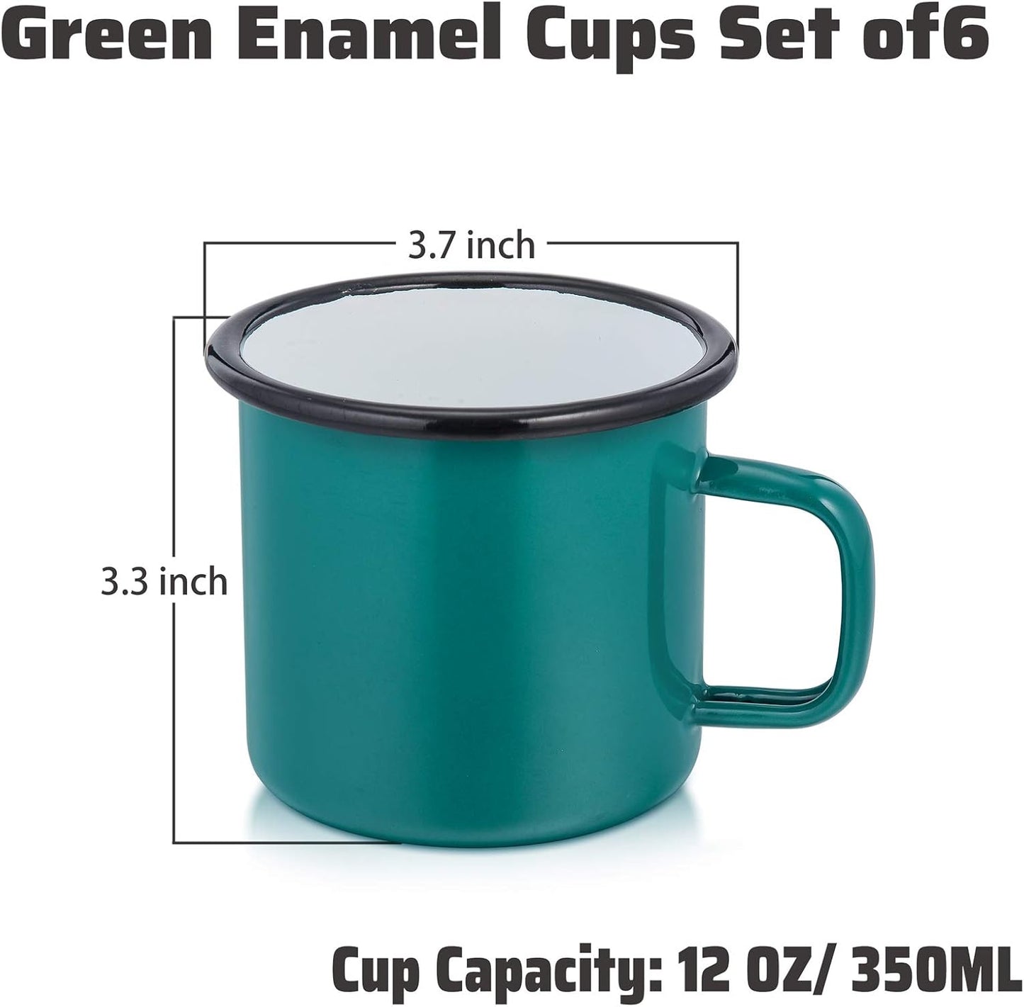 P&P CHEF Enamel Camping Coffee Mug Set of 6, Small Colored Mugs Cups for Family Gathering/Friend Party/Camping/Picnic/Fishing, Lightweight & Portable -12 Ounce, 350ML & Green