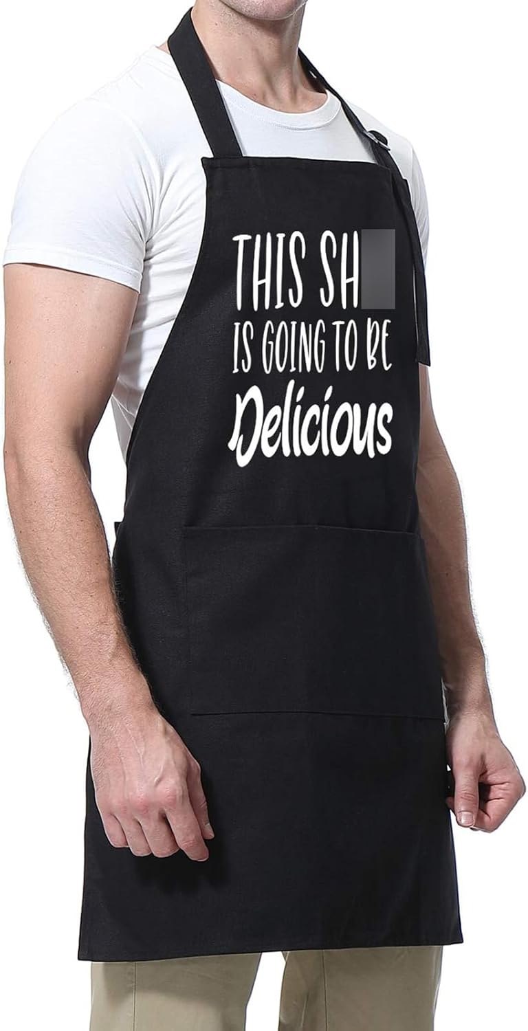 Miracu Funny Cooking Aprons for Women, Funny Baking Aprons for Men Dad - Mens Cooking Gifts for Bakers Husband Boyfriend - Christmas Fathers Day Birthday Kitchen Gifts for Men, BBQ Grilling Presents