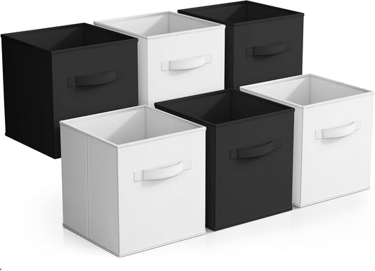 Sorbus Foldable Storage Cubes - 6 Pack, 11 Inch, Black and White, Fabric, Foldable, Storage and Organization, Versatile Use, Collapsible Storage, Lightweight and Durable