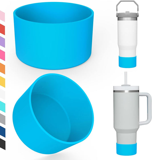 Upgrade 2PCS Protective Silicone Boot Bumper for Stanley Quencher Adventure 40oz 30oz IceFlow 20oz 30oz Tumbler, Water Bottle Bottom Sleeve Cover Accessories for Stanley Mug Cup(Light Blue)