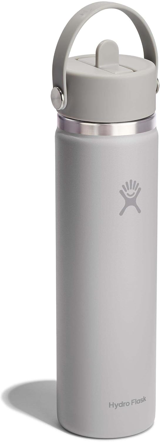 Hydro Flask Water Bottle - Insulated Stainless Steel - Wide Mouth Flex Straw Lid, Non Spill, Leakproof and Refillable in 24 Oz Tonal Birch