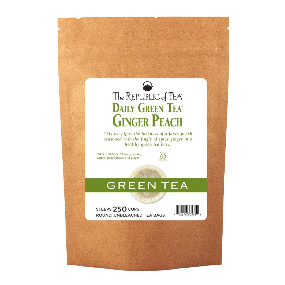 The Republic of Tea, Flavored Green Tea, Ginger Peach, 250 Teabags, Gluten-Free, High Caffeine
