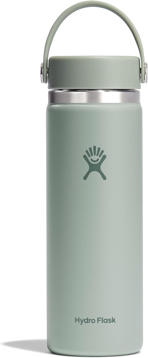 Hydro Flask Water Bottle - Insulated Stainless Steel - Wide Mouth Flex Lid, Non Spill, Leakproof and Refillable in 20 Oz Agave Green