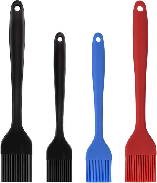 Hhyn Silicone Basting Pastry Brush Set 4 Pack Heat Resistant Spread Oil Butter Sauce for BBQ Grill Barbeque Kitchen Baking Cooking Pastries, 2 Large & 2 Small Multicolor