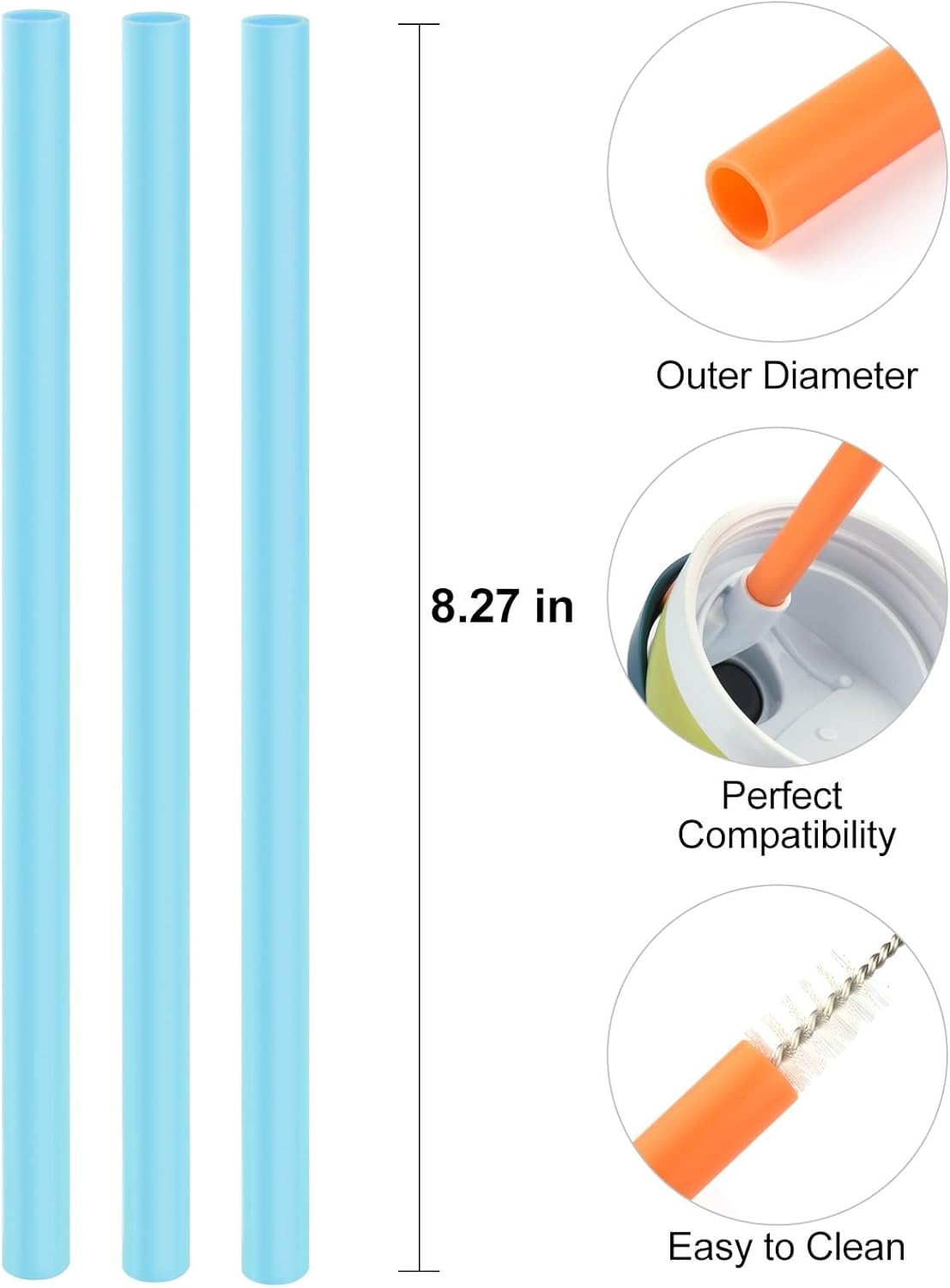 Replacement Straws Compatible with Owala Water Bottle Freepsip,Flip 24 oz - 6 Pack Replacement Parts For Owala Tumbler 32 Oz -Accessories Set Include 6 BPA-FREE Straws and 1 Cleaning Brush, Blue