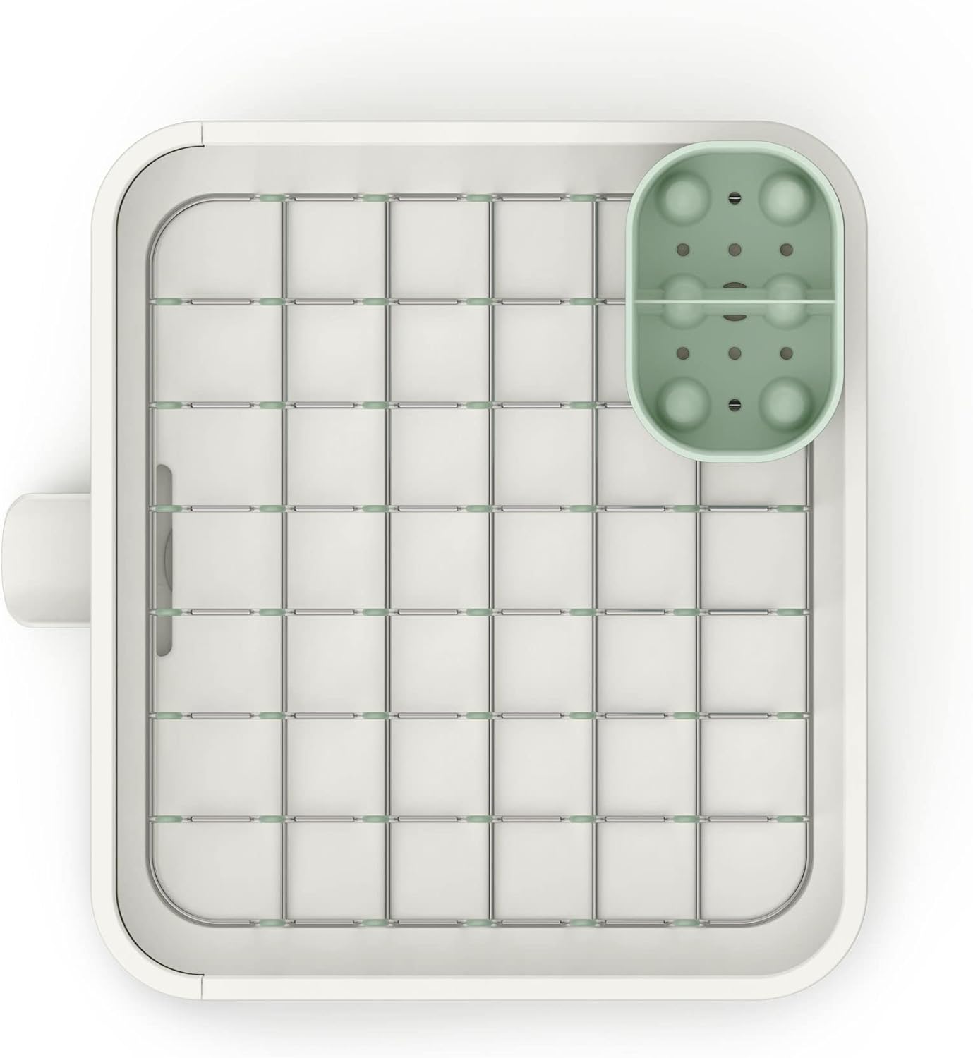 Joseph Joseph Extend Expandable Dish Drainer Rack with Removable Flatware Holder Swivel Draining Spout - Stone/Sage Green