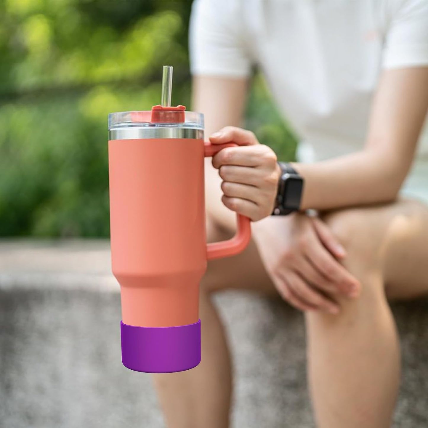 Upgrade 2PCS Protective Silicone Boot Bumper for Stanley Quencher Adventure 40oz 30oz IceFlow 20oz 30oz Tumbler, Water Bottle Bottom Sleeve Cover Accessories for Stanley Mug Cup(DarkMagenta)