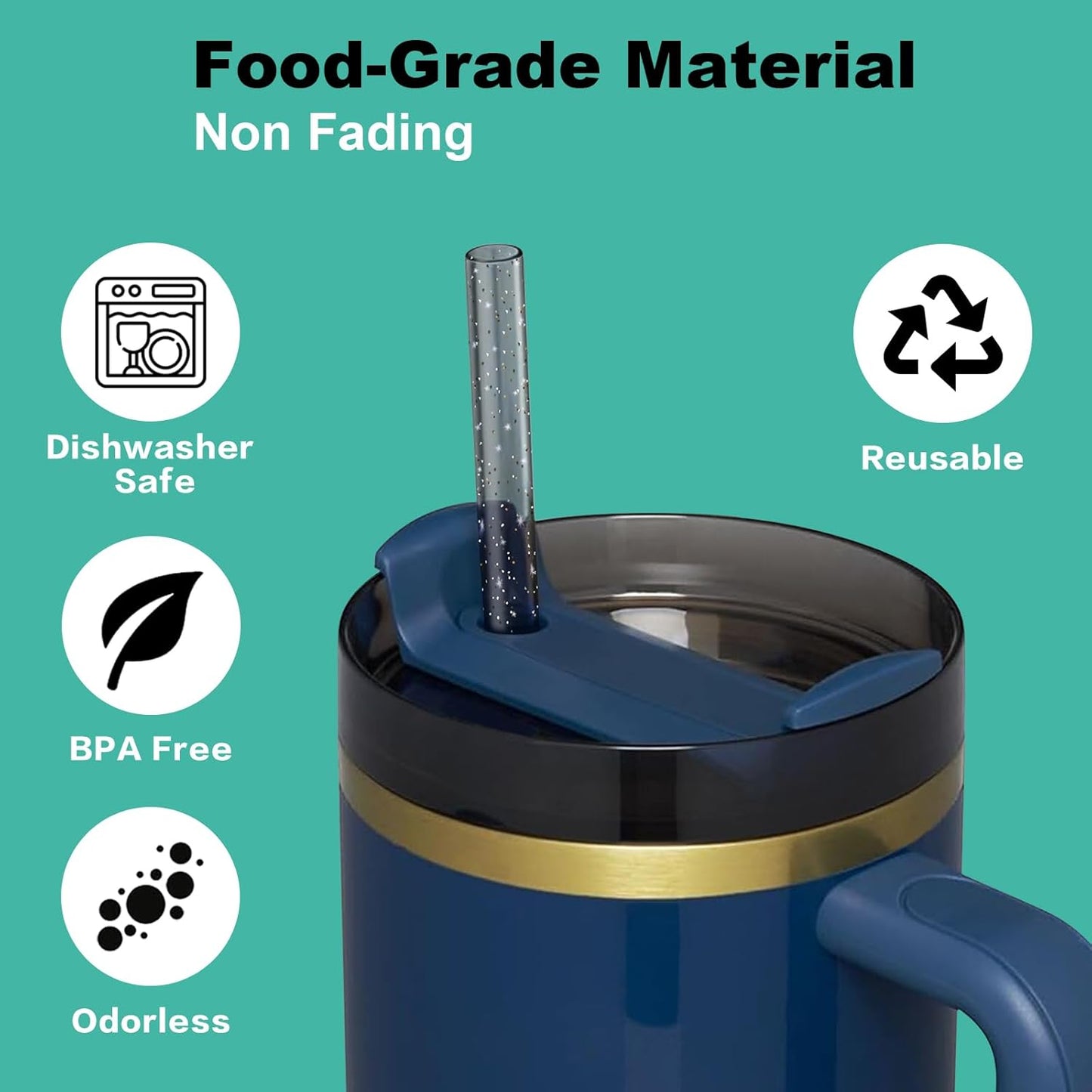 12 PCS Replacement Straws for Stanley|Owala|Simple Modern 40oz 30oz Tumbler, Reusable Color Drinking Straws with Cleaning Brush for Stanley Cup Accessorie，BPA Free, Dishwasher Safe