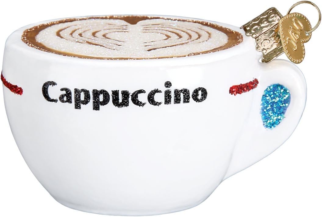 Old World Christmas Cappuccino Glass Blown Ornament for Christmas Tree, Handcrafted Holiday Decoration, Coffee Collection