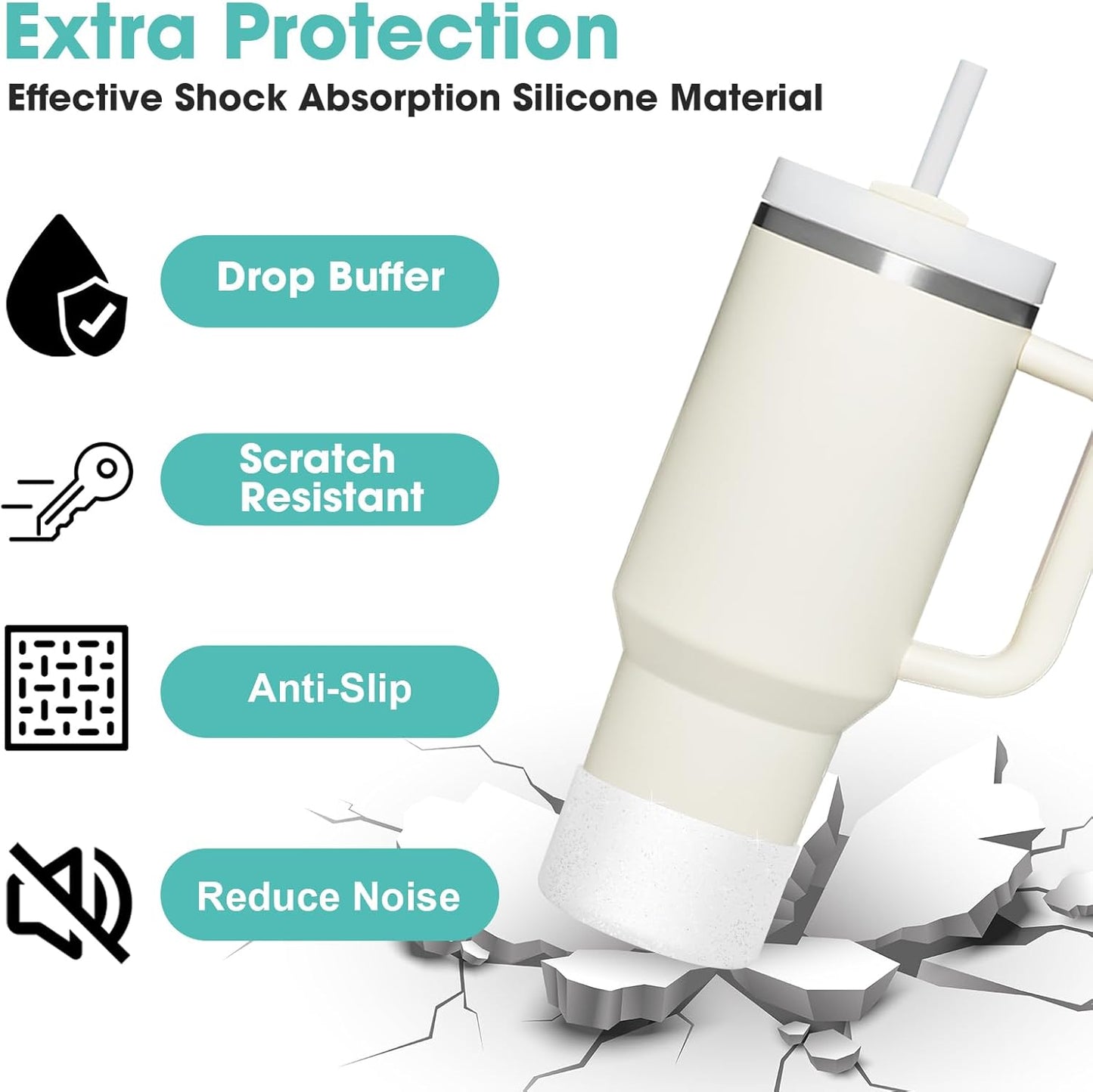 Upgrade 2PCS Protective Silicone Boot Bumper for Stanley Quencher Adventure 40oz 30oz IceFlow 20oz 30oz Tumbler, Water Bottle Bottom Sleeve Cover Accessories for Stanley Mug Cup(Glitter Silver)