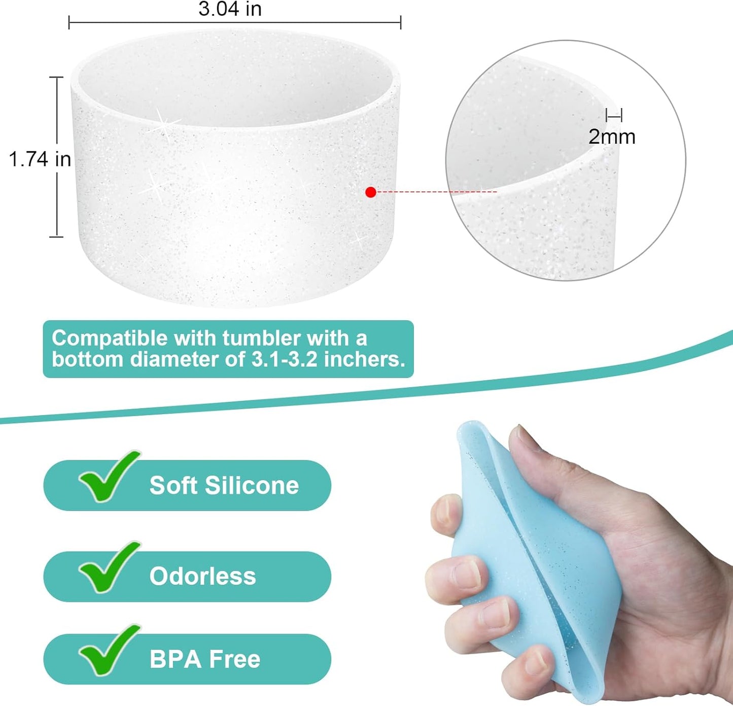 Upgrade 2PCS Protective Silicone Boot Bumper for Stanley Quencher Adventure 40oz 30oz IceFlow 20oz 30oz Tumbler, Water Bottle Bottom Sleeve Cover Accessories for Stanley Mug Cup(Glitter Silver)