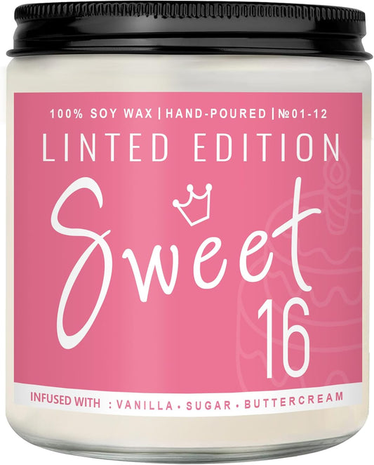 16th Birthday Gifts for Women, Perfect Birthday Present, Funny Presents for Mom, Friends, Wife, Sister, 7oz Vanilla Cream-Scented Candle