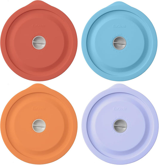 Replacement Lids for Pyrex 7201-PC 4 Cup, Silicone Round Storage Cover Lid for Anchor Hocking Glass Bowl 4 Pack with Date Mark