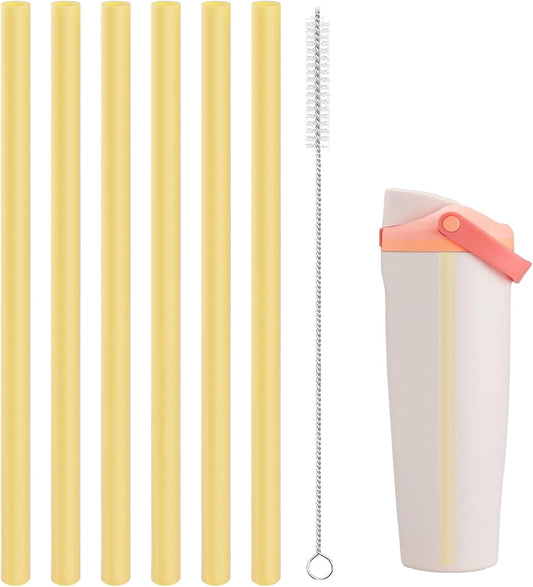 Straws Replacement Compatible with Owala Freepsip 24oz,32oz Water Bottle,Replacement Parts For Owala Free Sip Sway 30 oz,Include 6 BPA-FREE Straws and 1 Cleaning Brush,Yellow