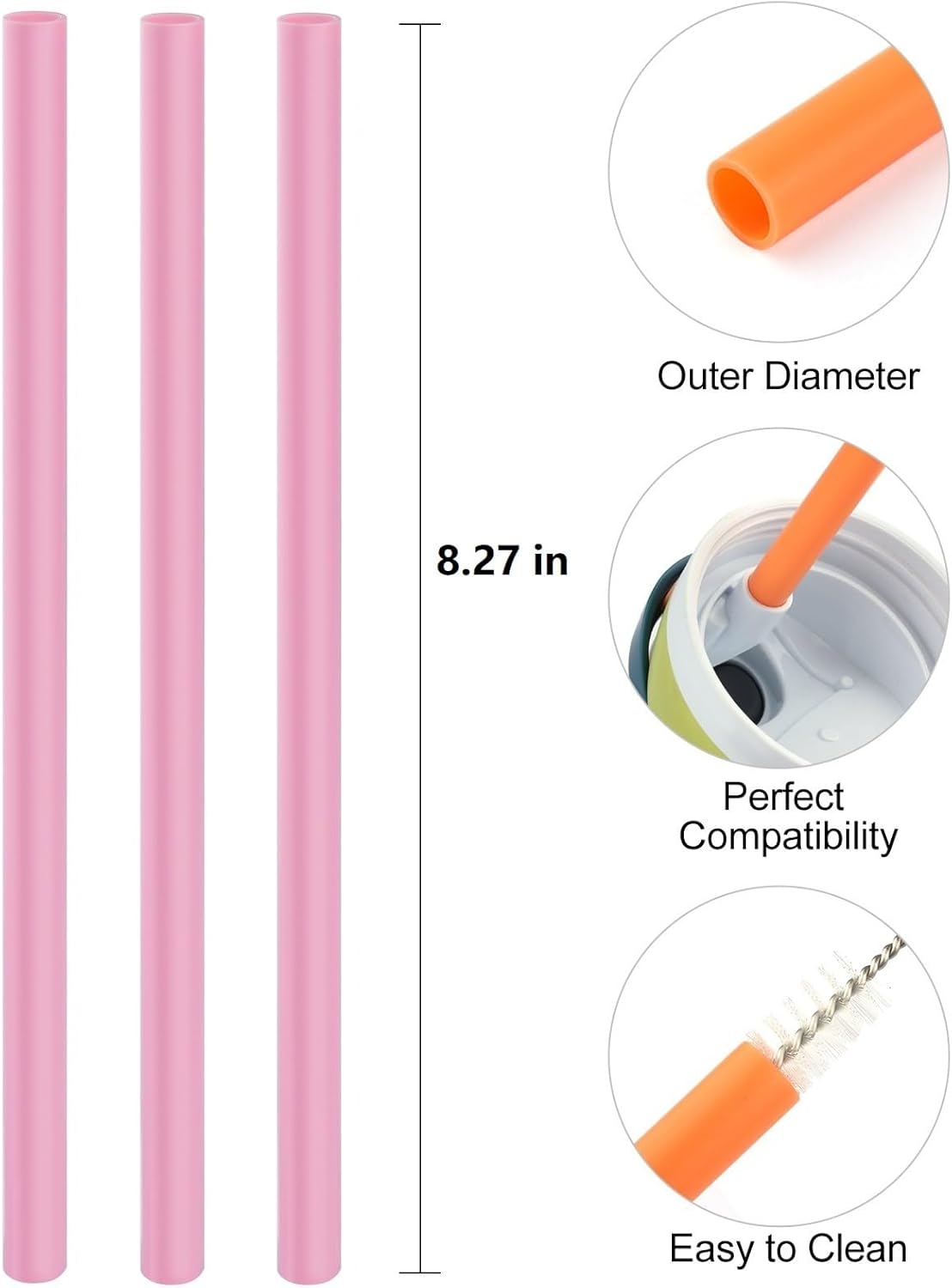 Straws Replacement Compatible with Owala Freepsip 24oz,32oz Water Bottle,Replacement Parts For Owala Free Sip Sway 30 oz,Include 6 BPA-FREE Straws and 1 Cleaning Brush,Pink