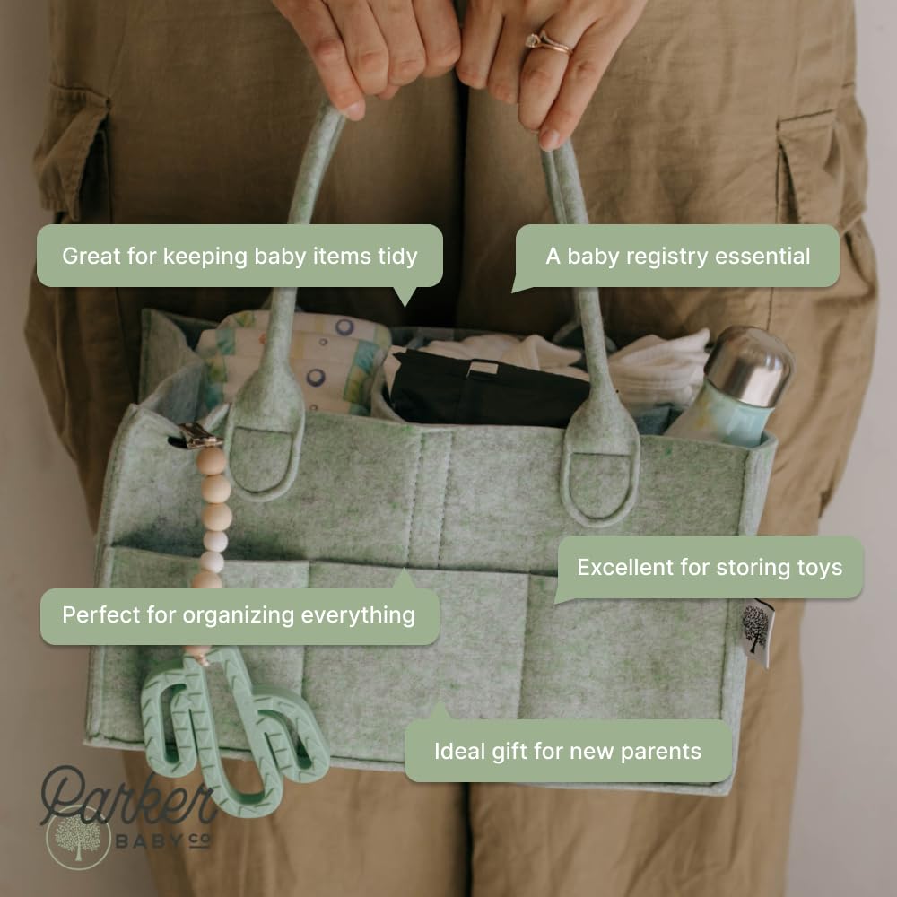 Parker Baby Diaper Caddy - Nursery Storage Bin and Car Organizer for Diapers and Baby Wipes - Sage Green, Regular