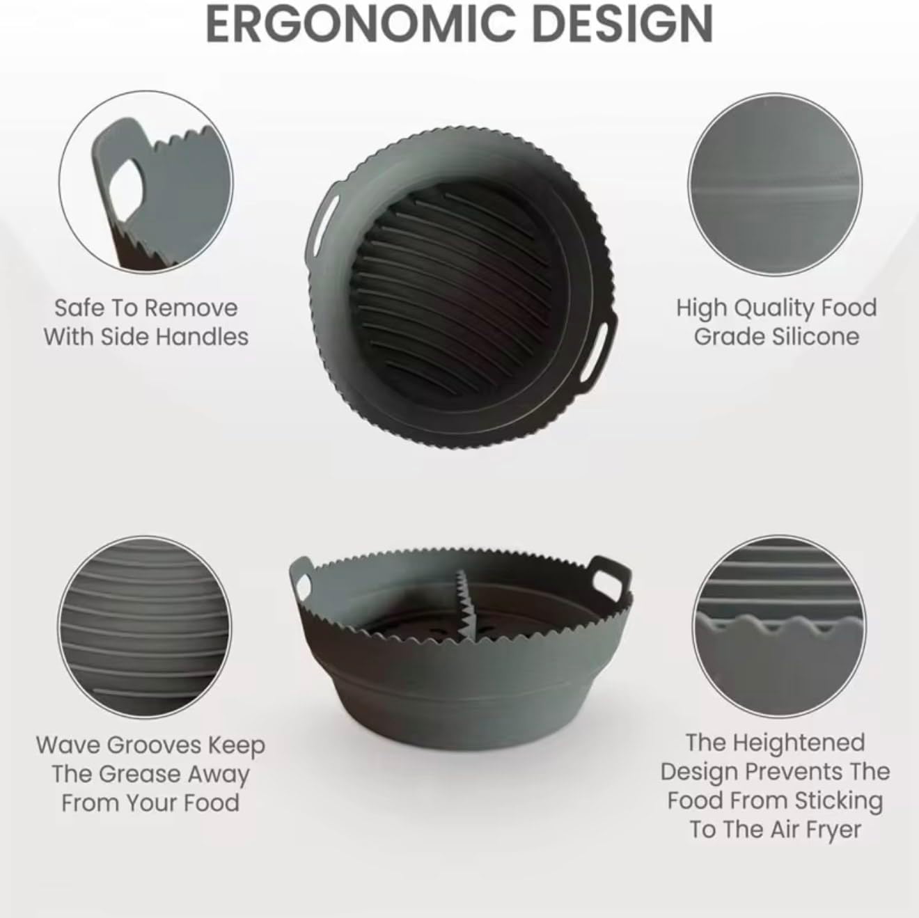 Silicone Air Fryer Liner 8.6" Round for 5–8 QT, With Divider Split for 2 Flavors, Reusable Non-Stick Collapsible Pot Liner, Dishwasher Safe, Heat-Resistant 446°F, RED, 1 Pack