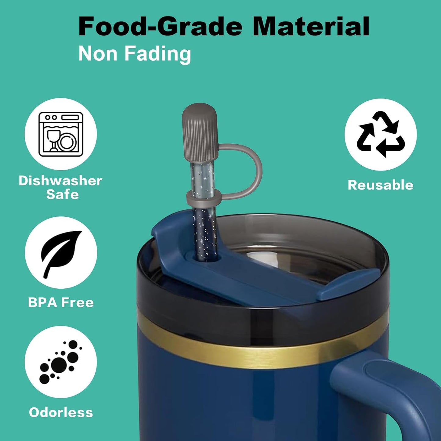 12 Color Replacement Straws with Cover Caps for Stanley Cup 40 oz 30 oz 20 oz 14 oz 64 oz Tumbler, Reusable Drinking Straws with Topper, Stopper, Cleaning Brush for Stanley Cup Accessorie