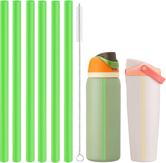 Straws Replacement Compatible with Owala Freepsip 24oz,32oz Water Bottle,Replacement Parts For Owala Free Sip Sway 30 oz,Include 6 BPA-FREE Straws and 1 Cleaning Brush,Green