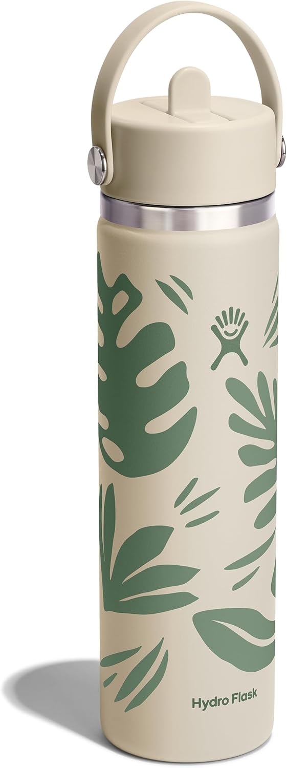 Hydro Flask Water Bottle - Insulated Stainless Steel - Wide Mouth Flex Straw Lid, Non Spill, Leakproof and Refillable in 24 Oz Botanical Bliss Coconut