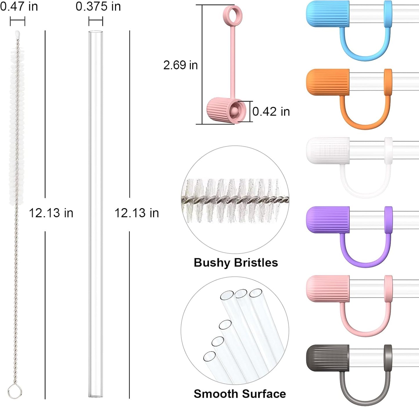 6 Clear Replacement Straws with Cover Caps for Stanley Cup 40 oz 64 oz Tumbler, Reusable Drinking Straws with Topper, Stopper, Cleaning Brush for Stanley Cup Accessorie