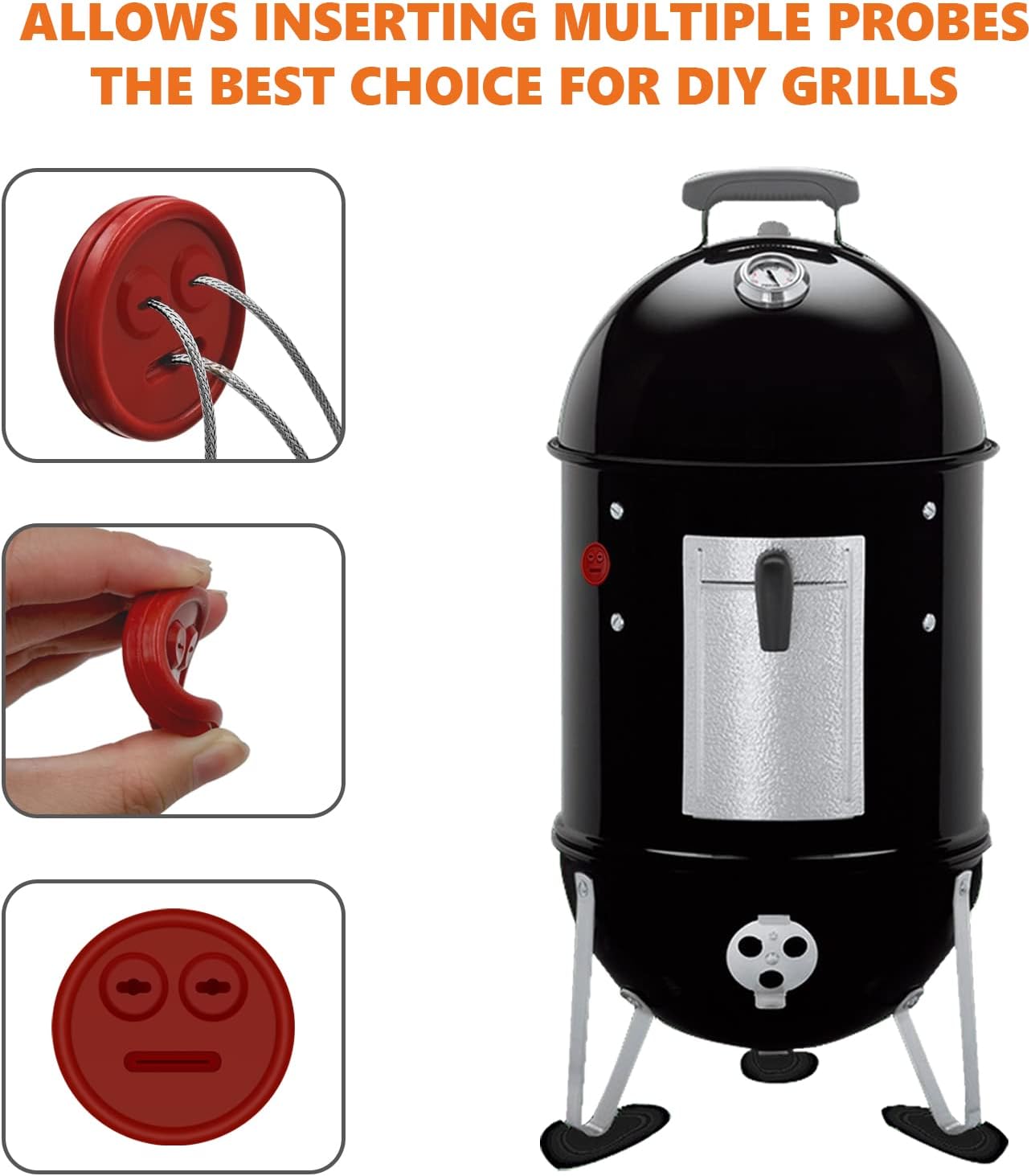 4 Pack Thermometer Meat Probe Red Grommet for Grills, Compatible with Weber 85037 Smokey Mountain Cookers Accessories, and Other Smoer Thermometer Sensor Port