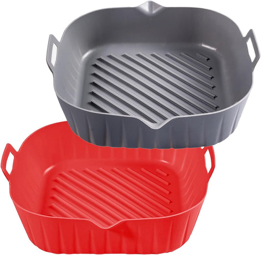 Silicone Liners Square for Air Fryer, 2 Pcs Non-stick Food-grade Reusable Basket Silicone Pot Baking Tray Airfryer Accessories, Top Size 8 inches, Bottom Size 7 inches
