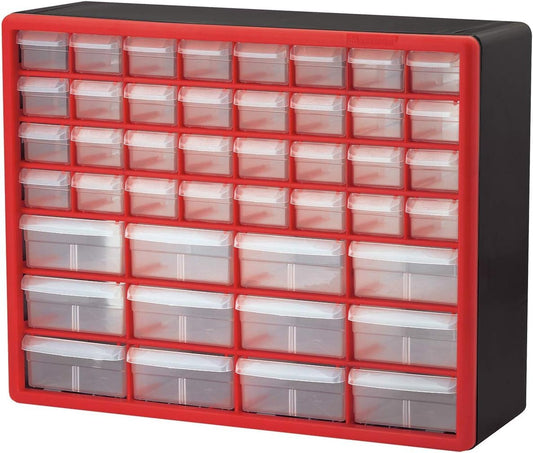 Akro-Mils 44-Drawer Plastic Drawer Storage Cabinet for Garage Organization, Bead Organizer, Building Bricks Storage, Teacher Toolbox, Makeup Organizer, 20" W x 6" D x 16" H, 10144 Red