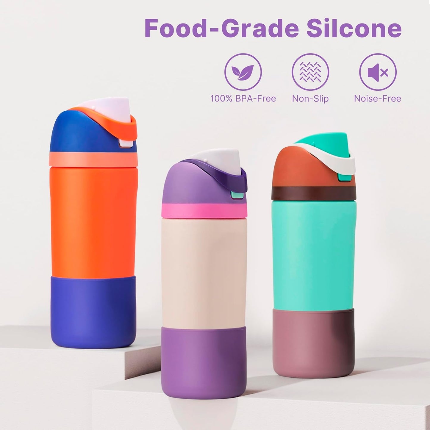 Silicone Water Bottle Boot for Owala 14/16oz, Anti-Slip Protective Sleeve Bottom Bumper Protector for Owala Kids 12 oz Tumbler, Flip 14 oz and FreeSip 16 oz Water Bottle (Reddish Brown)